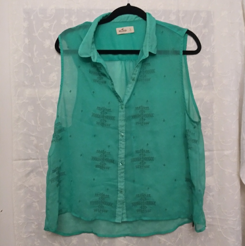 Hollister aqua green sheer top sz L